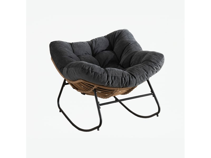  Fauteuil à bascule 95 x 107 x 83 cm noir en chenille, cadre métal, style moderne pour salon et chambre  - Conforama A