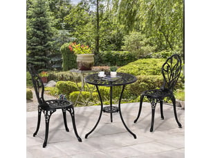 Salon de jardin,60x60x67 cm,2 personnes avec table ronde et 2 chaises,aluminium,noir