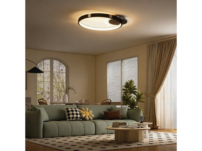  Plafonnier led moderne à 2 anneaux avec température de couleur réglable, puissance 30 w, noir  - Conforama C