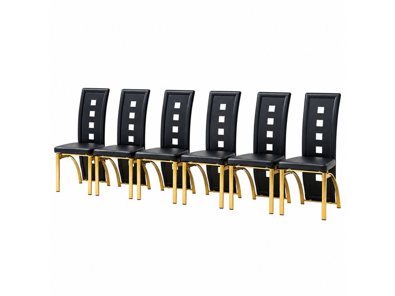  Chaises de salle à manger design ajouré, lot de 6, pu noir, pieds métal doré, h102,5 cm  - Conforama A