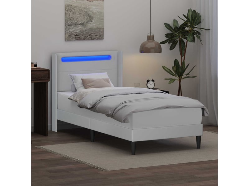 Lit simple- lit adulte - cadre de lit avec matelas blanc 90 x 200 cm simili cuir - Conforama C