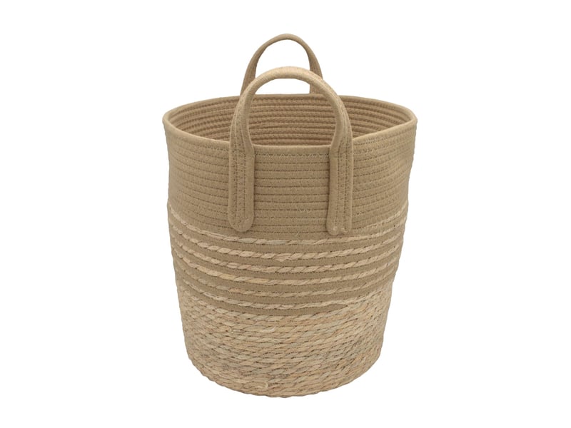  Panier à linge en jonc de mer et corde de coton ocre 35 x 35 x 44 cm 62876 - Conforama D