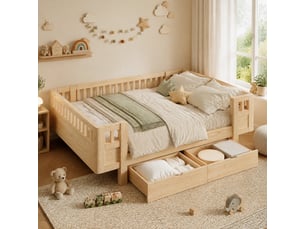 Lit avec rangement 140x200 cm HAVRYA coloris naturel