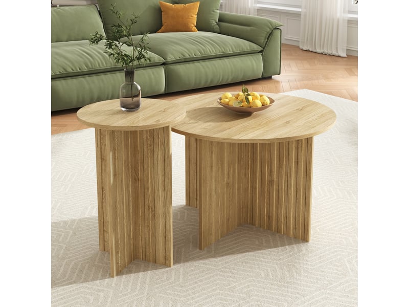  Set de 2 tables gigognes rondes – décor bois naturel – ø 76 et 40 cm  - Conforama C