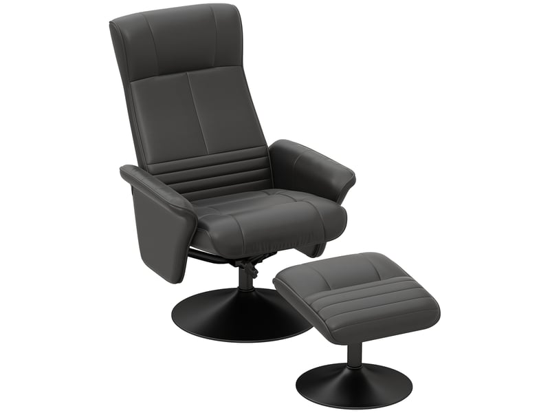  Fauteuil rembourré, fauteuil d'appoint avec repose-pieds, pivotant, ergonomique, aspect microfibre, jusqu'à 150 kg, noir  - Conforama A