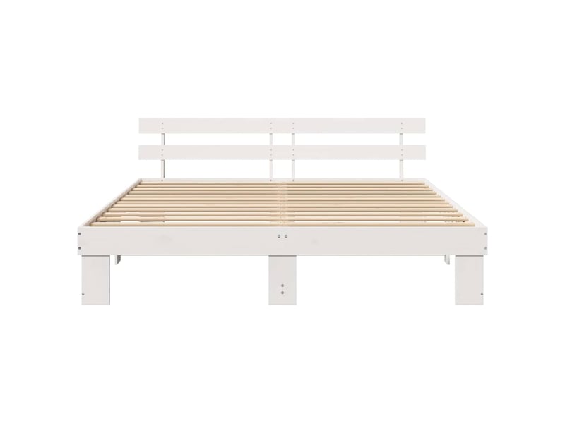 Lit double- lit adulte - cadre de lit avec tête de lit blanc 180 x 200 cm pin massif - Conforama D