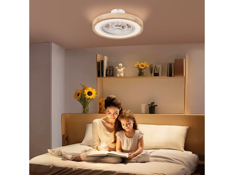  Ventilateur de plafond avec lumière led, moteur dc réversible 6 vitesses, télécommande et minuterie pour salon et chambre  - Conforama B