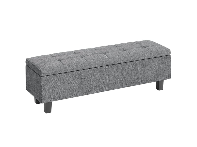  Banc de rangement 138 x 40 x 45 cm gris foncé, tissu aspect lin, assise capitonnée pour chambre  - Conforama A