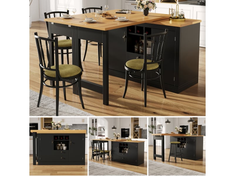  Bahut de cuisine modulable 120 à 180 cm, fonction pivotante 360° avec rangement intégré, meuble design pour salon  - Conforama B