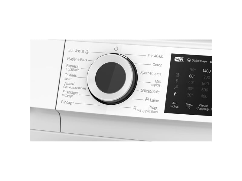  Bosch - bosch. Lave-linge. Ser6. Classe énergie a. 8.0 kg. 1.400 rmin. Iron assist. Home connect. Grand affichage led. Touches tactiles. Blanc. Gris foncé. Dimensions (hxlxp. Porte fermée) : 84.50 cm x 59.80 cm x 63.20… WGJ23407FR - Conforama E