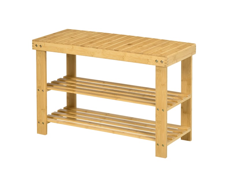  Banc à chaussures, 3 étagères, espace pour 6 à 9 paires de chaussures, jusqu'à 130 kg, bambou, 70 x 28 x 45 cm  - Conforama A
