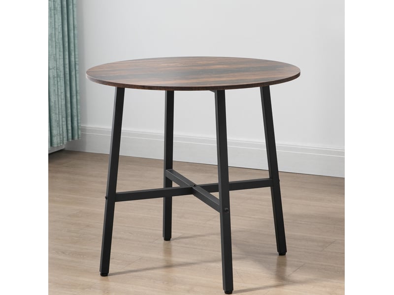  Table de salle à manger ronde pour 4 personnes avec plateau brun, piètement métal, style industriel, ø 80 × 76 cm  - Conforama C