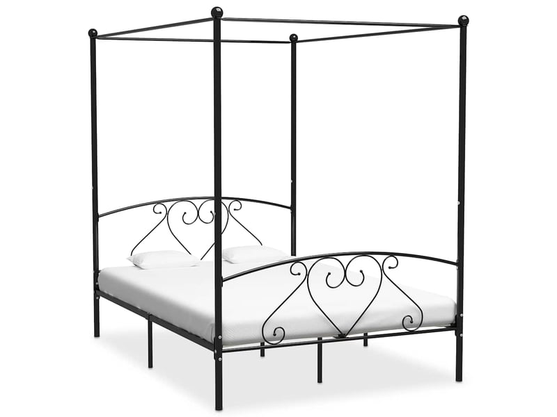 Lit double - lit adulte - cadre de lit sans matelas avec baldaquin noir 160x200 cm métal - Conforama B