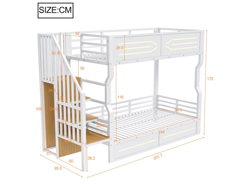  Modenvie lit mezzanine 90x200 cm - avec rangement intégré et éclairage led - pour chambre d'adolescent - blanc  - Conforama C