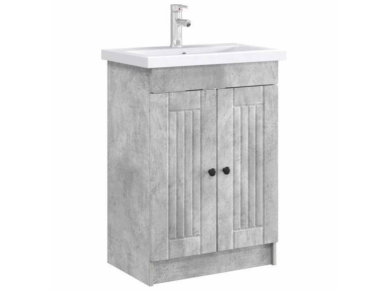  Armoire sous évier de salle de bain, meuble de rangement gris béton shl1053  - Conforama C