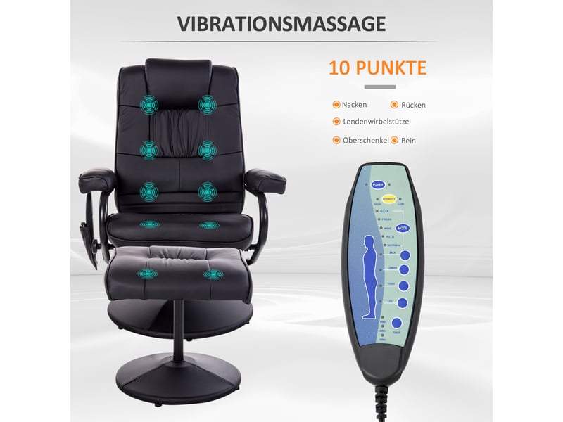  Fauteuil de massage pivotant 360° avec pouf similicuir noir 77 x 84 x 95 cm  - Conforama C