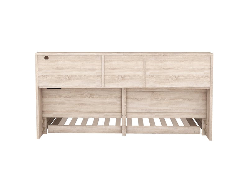  Lit banquette bois naturel 90x200cm avec lit gigogne 90x190cm, éclairage led et prises usb  - Conforama R