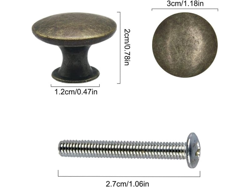  Jeu de 12 tirettes vintage en bronze ancien de 30 mm, poignées pour tiroirs, cuisine et meubles  - Conforama E