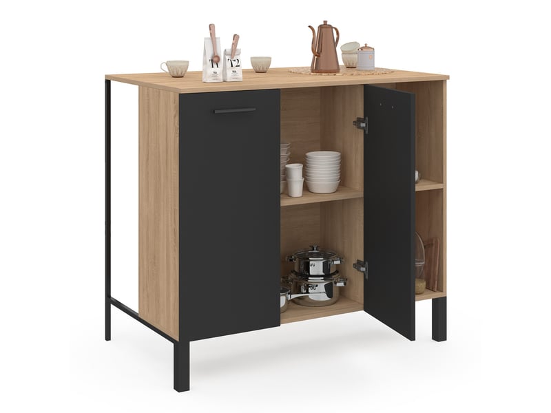 Table de bar îlot cina 100 cm bois noir et plateau façon hêtre  - Conforama A