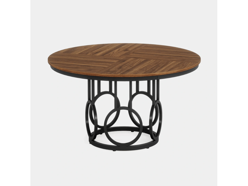  Table à manger ronde 4 à 6 places pour cuisine - lpospi - plateau résistant à l’eau mdf métal noir marron  - Conforama A