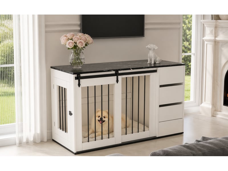  Meuble de rangement 140x60x87 cm avec tiroirs mdf métal blanc  - Conforama B