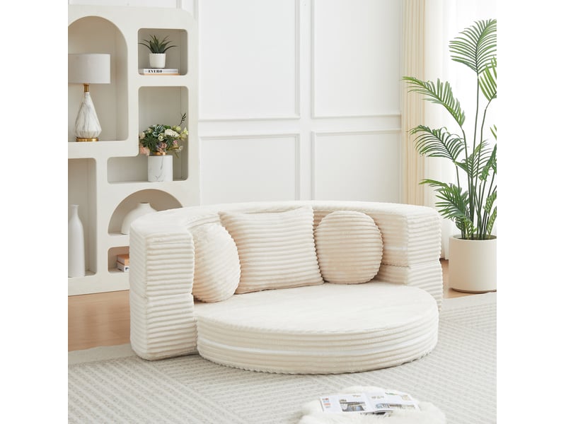  Canapé convertible 4 en 1 compressé, 180x92x84 cm en mousse confort  et velours côtelé couleur beige, simple  - Conforama D