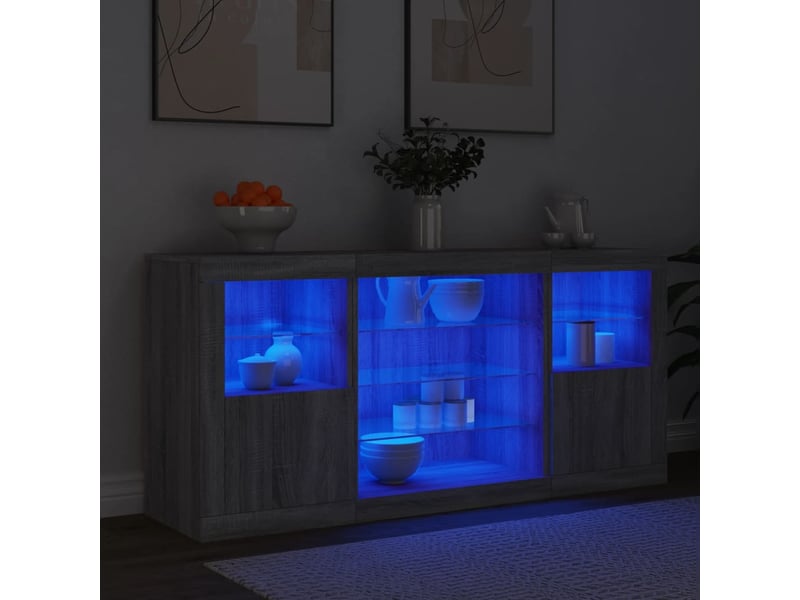  Buffet - bahut - meuble de rangement avec lumières led sonoma gris 142,5x37x67 cm  - Conforama D