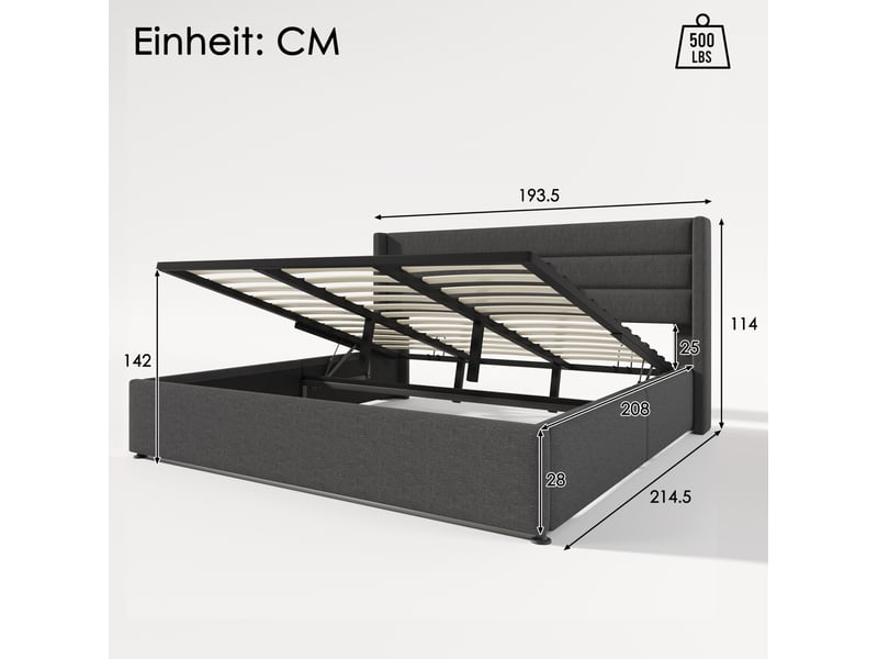  Lit coffre 180 x 200 cm gris en lin avec sommier à lattes  - Conforama E