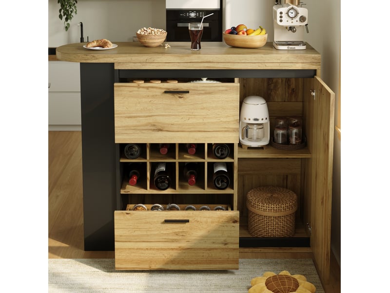  Table de bar extensible 138 à 220 x 39 x 105 cm avec rangements, décor bois  - Conforama E