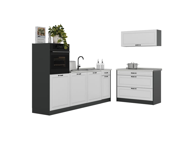  Vicco cuisine, blanc campagneanthracite, 220cm plan de travail anthracite  - Conforama E