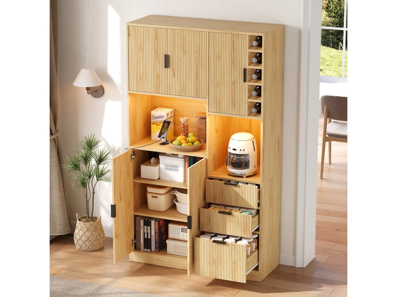 Meuble de cuisine muvano, buffet de cuisine avec casier à vin, naturel, 105 × 40 × 180 cm - Conforama C