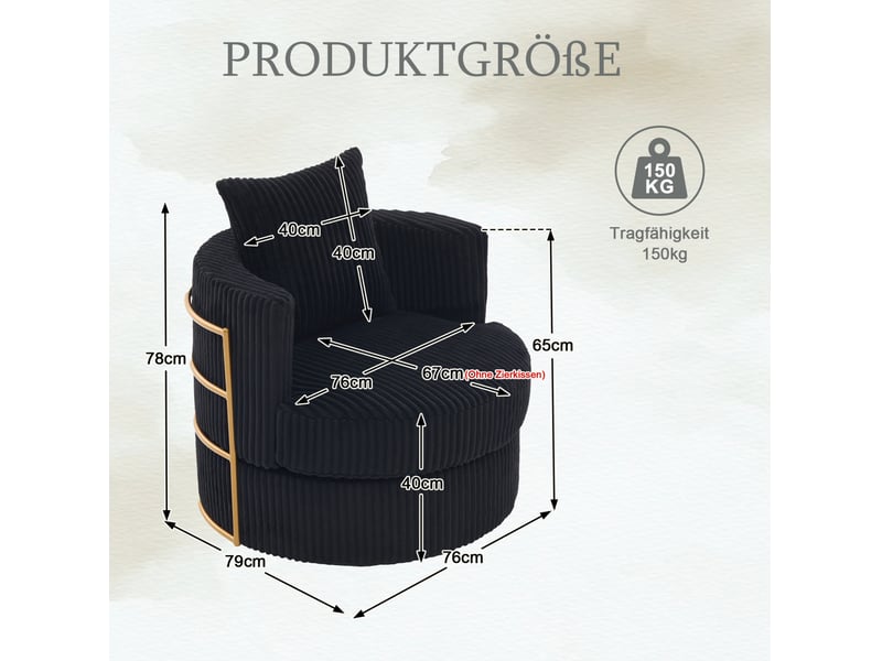  Fauteuil pivotant 360° avec coffre de rangement, assise confortable et dossier enveloppant en cordon noir  - Conforama D