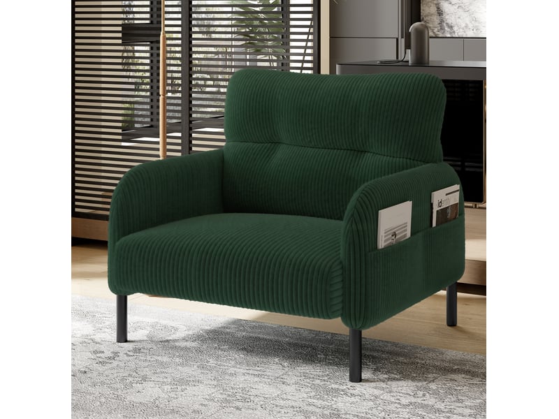  Fauteuil 1 place en velours côtelé vert émeraude avec poches latérales  - Conforama B