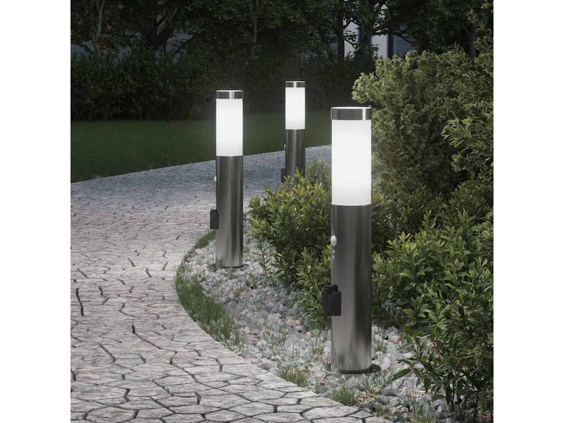 Lot de 3 borne lumineuse avec détecteur et prise 50 cm acier inoxydable ip44 shl95073 - Conforama B