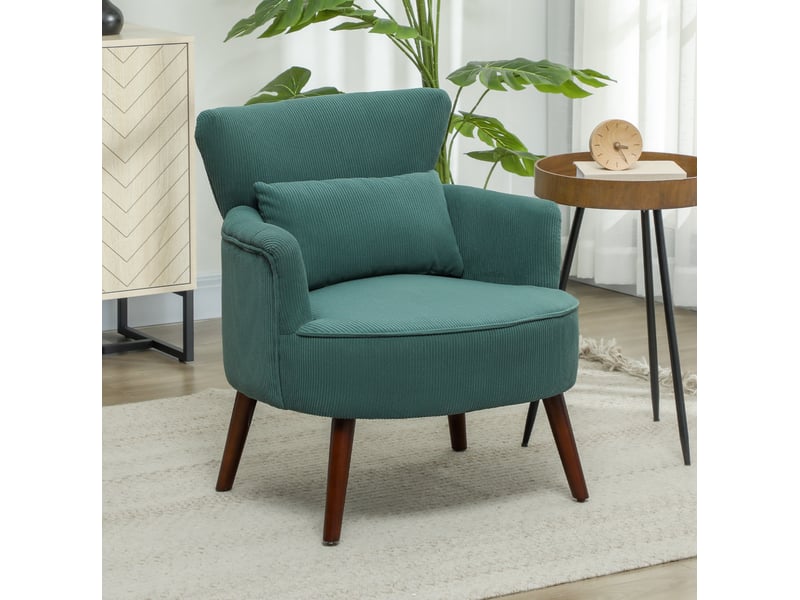  Fauteuil ulevr lounge en velours côtelé vert foncé, dossier haut, coussin lombaire lavable, 69 x 69,5 x 78 cm  - Conforama B