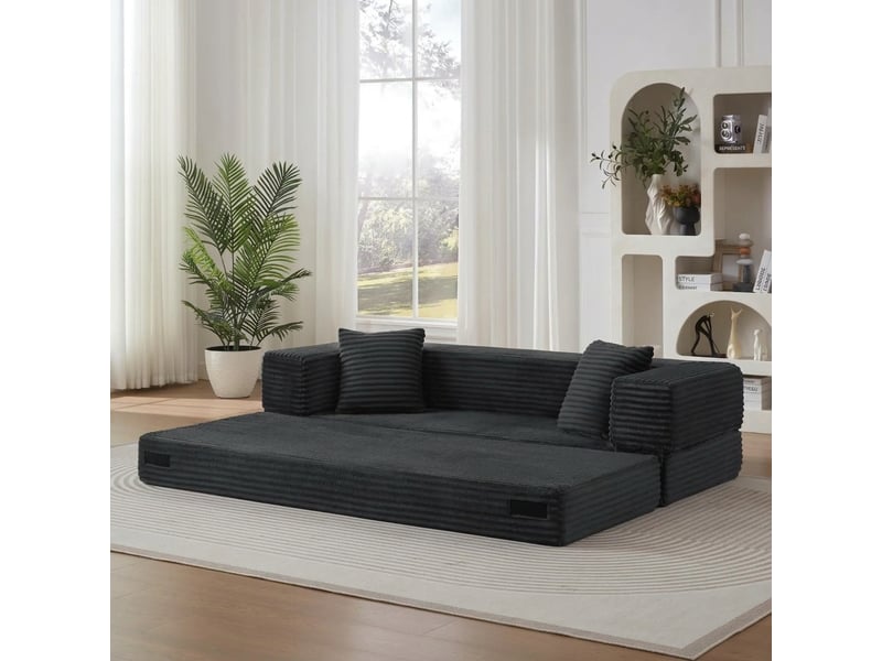  Canapé convertible velours côtelé 3 places gris foncé sans armature 200 cm  - Conforama C