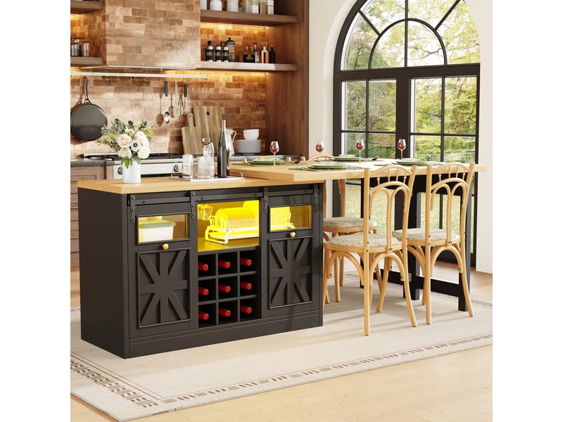  Buffet de rangement - combinaison table à manger multifonctionnelle avec meuble d'appoint, noir, rotation à 360°  - Conforama R