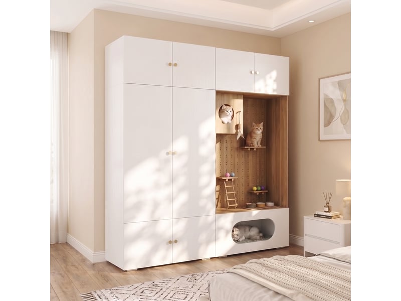 Armoire,180x50x200 cm,avec penderie et espace pour félins,panneau de particules,blanc effet bois  - Conforama B