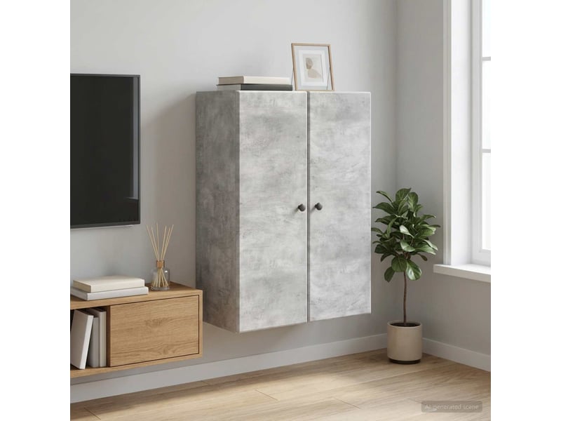  Armoire murale salon 66x34,5x90cm bois d'ingénierie gris béton shl9795  - Conforama B