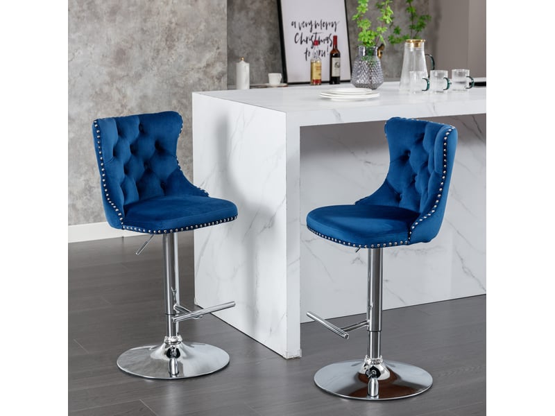  Tabouret de bar pivotant velours bleu hauteur réglable cravdom  - Conforama D