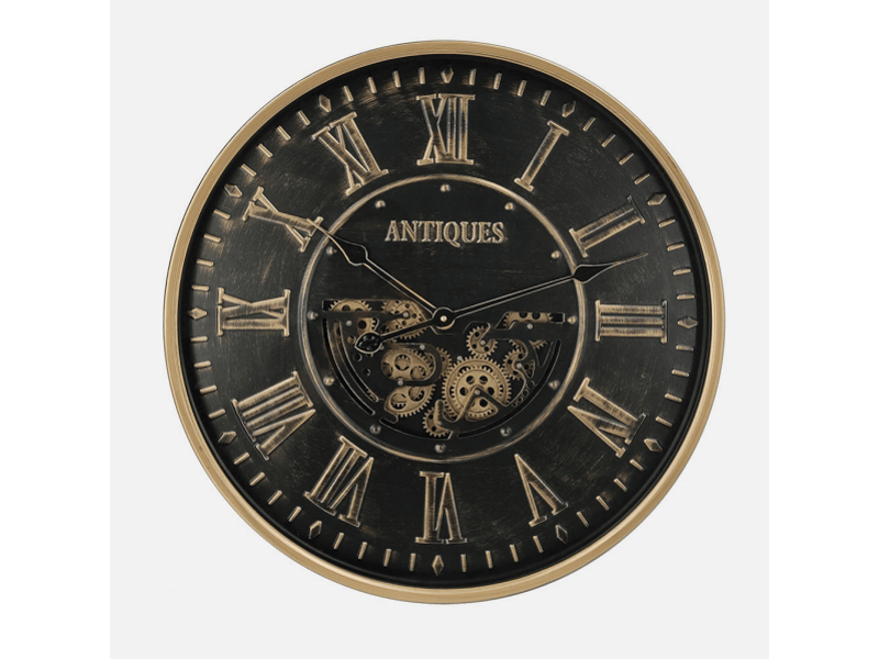 Horloge murale fabrilamp trieste 60 x 60 cm noir doré engrenages mobiles 215310016 - Conforama E