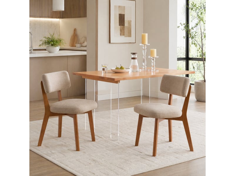  Lot de 2 chaises de salle à manger 54,5 x 47 x 77 cm en bois et tissu avec assise rembourrée beige chicfurn  - Conforama B