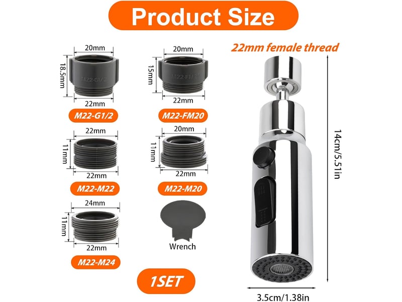 Aérateur de robinet, modes de poignée de douche, robinet économique en eau, eau de cuisine, adaptateur universel de robinet, robinet pivotant argent - Conforama B