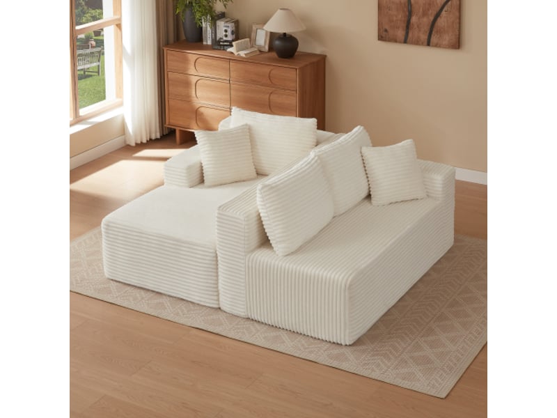 Canapé modulaire 3 places avec configuration flexible et coussins amovibles pour salon en mousse avec ressorts blanc - Conforama B