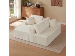 Canapé d'angle gauche fixe <strong>OKMYHOME</strong> <strong></strong> 4 places Tissu blanc
