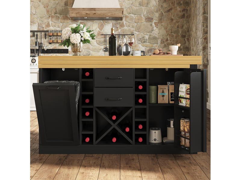 Îlot de cuisine rotatif 360° 120-223x40x73.8 cm noir avec rangement - Conforama E