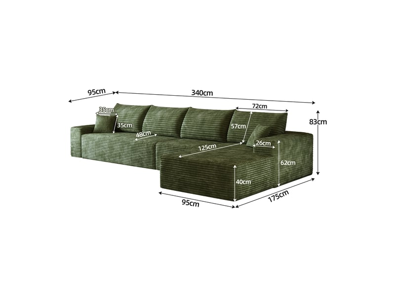 Canapé d'angle modulable vert avec méridienne, canapé en l assise profonde sans montage pour salon, 270cm - Conforama C