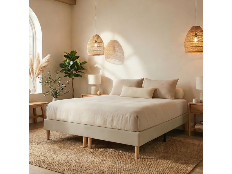 Sommier tapissier rennes 180 x 200 cm revêtement tissu - beige  - Conforama B