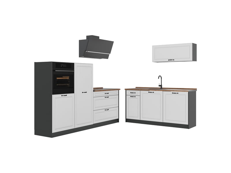 Vicco cuisine, blanc campagneanthracite, 220cm plan de travail chêne doré - Conforama A