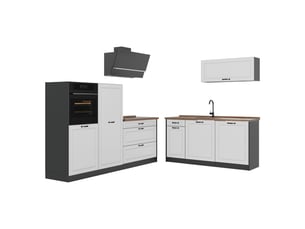Vicco cuisine, blanc campagneanthracite, 220cm plan de travail chêne doré